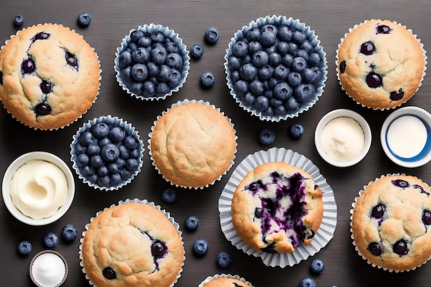 Blueberry Muffins with Ingredients generative art by AI