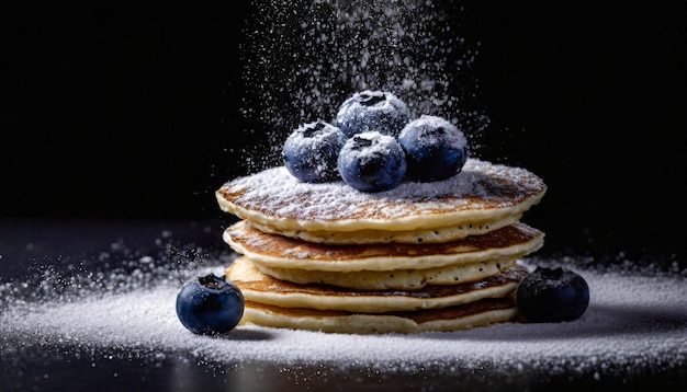 Photo blueberry pancake on a black
