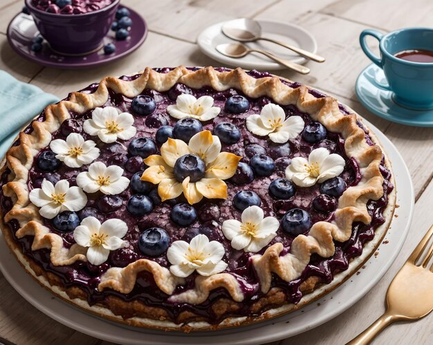 blueberry pie served in a beautiful table