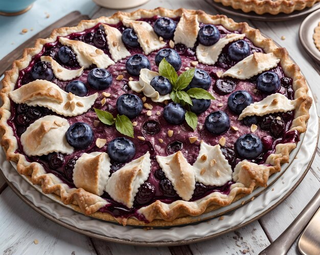 blueberry pie served in a beautiful table