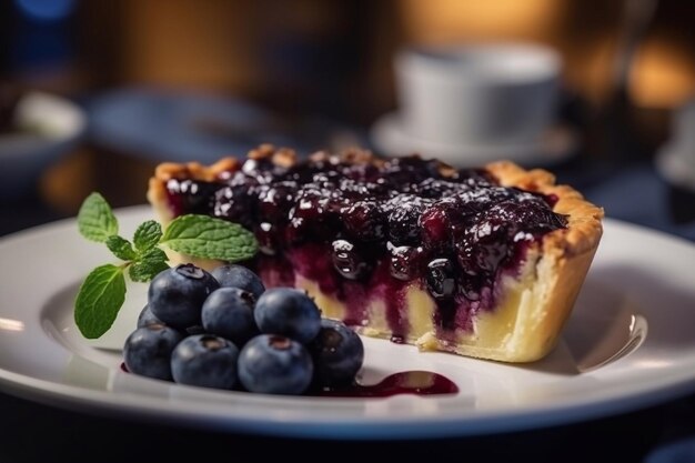 Foto fetta di torta di mirtilli su un piatto ristorante che serve ai generativa