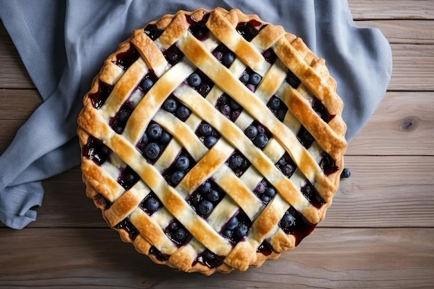 Blueberry pie on wooden table Filling blue Generate Ai