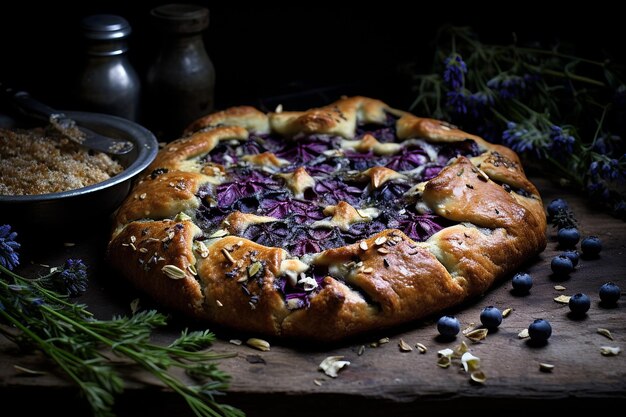 Photo blueberry ricotta galette with a buttery crust