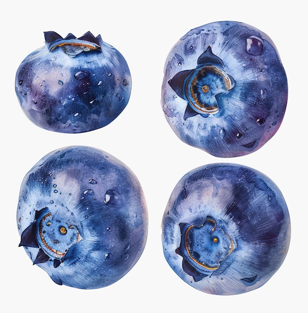 Photo blueberry set isolated on white background watercolor hand drawn illustration