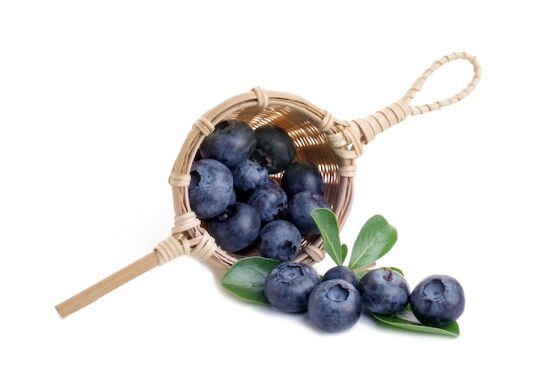 Blueberry Two fresh blueberries with leaves isolated on white background With clipping path