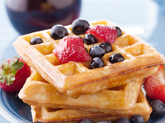 Blueberry waffles with strawberries