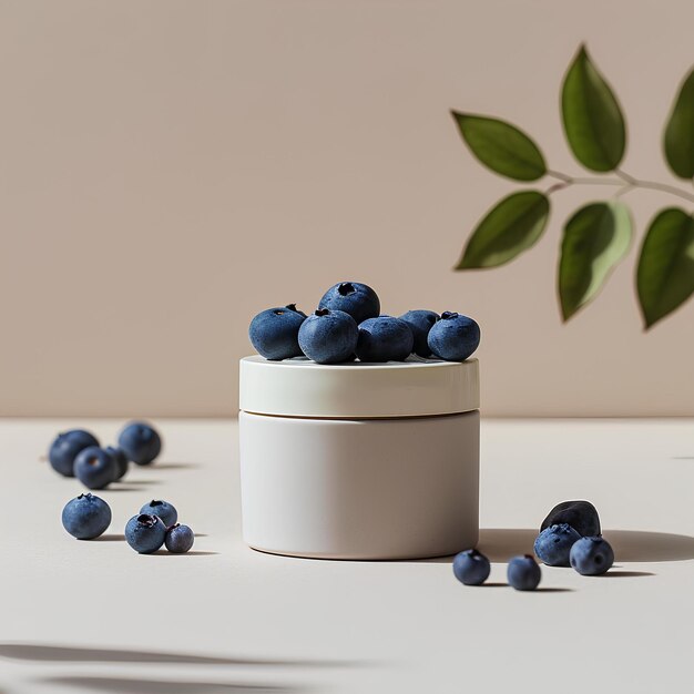 Blueberry in a white pot in front of branches