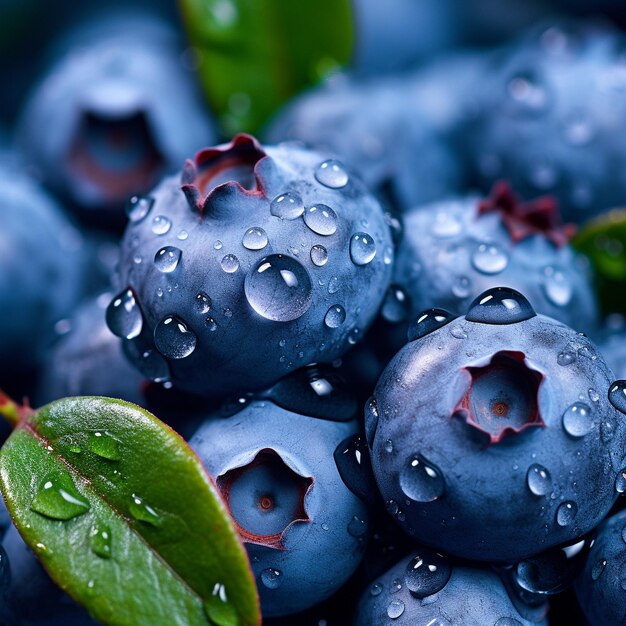 a blueberry with drops of water on it is shown.