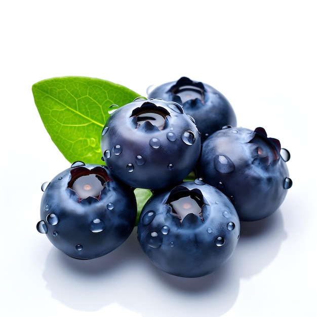 Blueberry with water drops isolated on white background