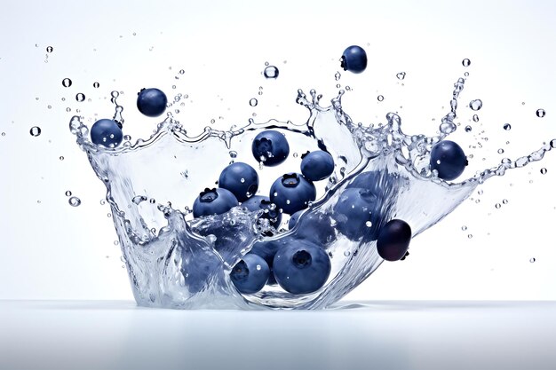 Blueberry with water splashing isolated on white background