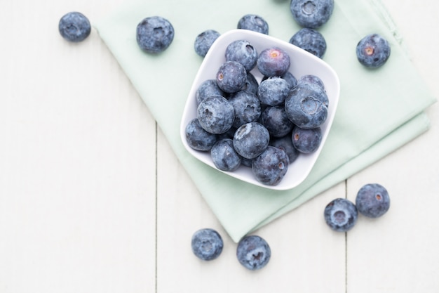 blueberry on wooden table ,top view