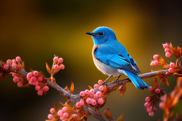 Bluebird perched on a flowering plant