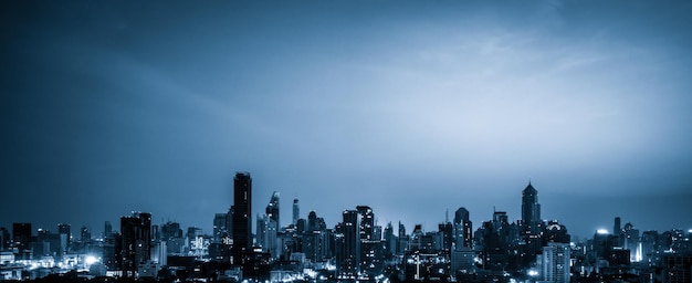 Bluefiltered cityscape and highrise buildings in metropolis city center