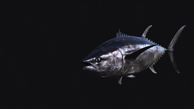 Photo bluefin tuna in the solid black background