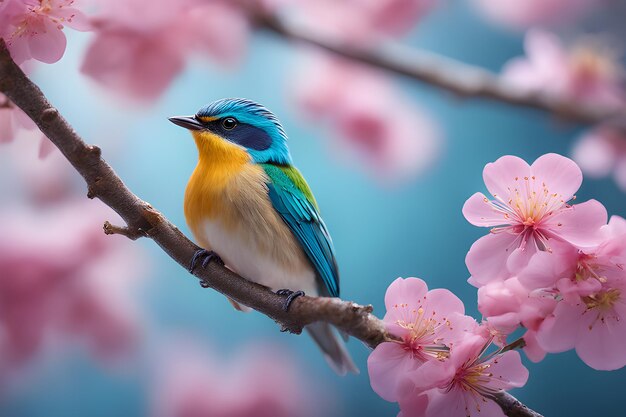 Blueheaded Bulbul sitting on a branch of cherry blossoms