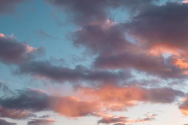 Bluepink clouds in the light of the setting sun