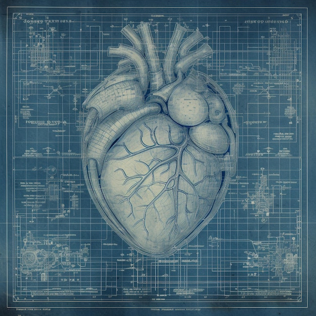 Photo a blueprint of a heart with the words heart on it