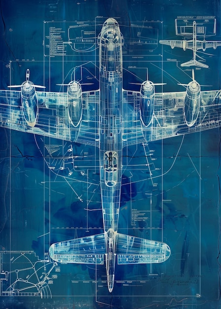 Photo blueprint of vintage airplane