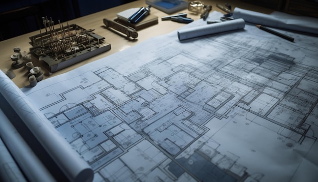 Blueprints plans and sketches the tools of modern architecture generated by AI