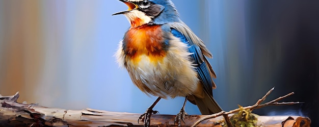 Bluethroat 새가 Luscinia svecica를 닫습니다.