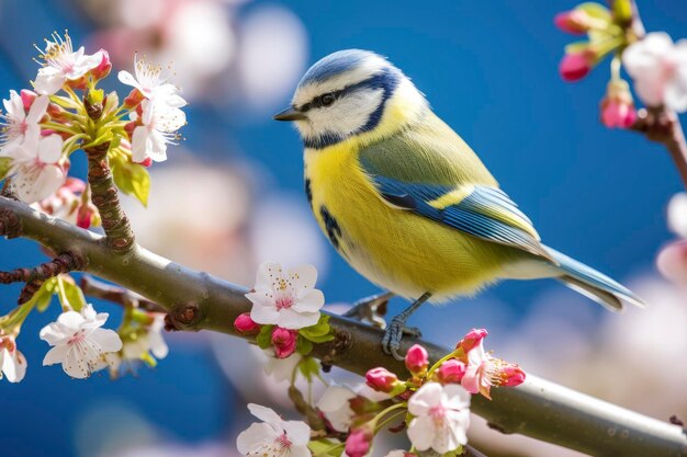 A bluetit bird resting on the branch of a tree