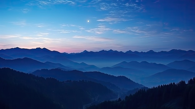 Bluish Swiss Alps Mount Niesen silhouettes during an autumn evening