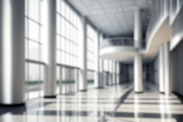 Blur background of empty entrance hall of modern public station or large convention center lobby