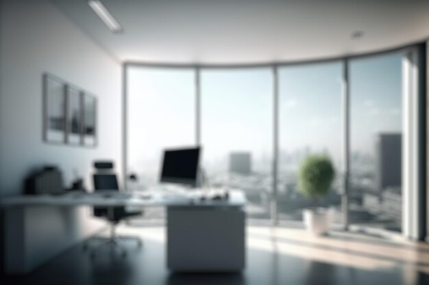 Foto sfocatura dello sfondo di un ufficio moderno vuoto nel centro della città design degli interni dell'area di lavoro