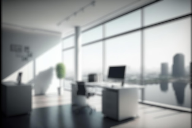 Blur background of empty modern office background in city center workspace interior design