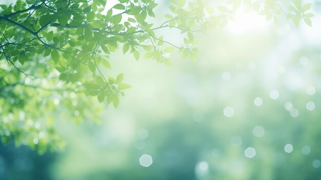 Blur background of green tree with bright day bokeh nature