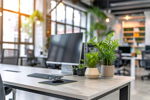blur background of modern office interior design contemporary workspace