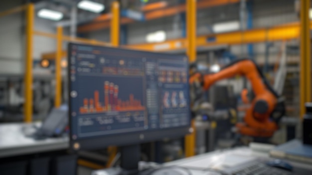 blur background of smart machine arm working by using technology spate
