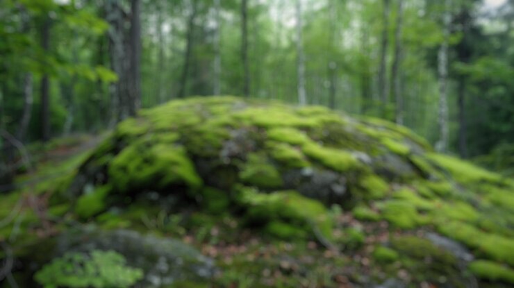 Фотография размытый фон солнечного света, проходящего через густый зеленый лес.