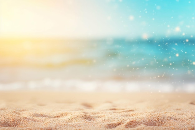 Blur beach and sand abstract background with bokeh sun light for summer