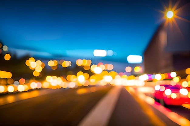 Blur or bokeh abstract lot of lighting at night city landscape background Out of focus dreamy in the middle of the street at the road surface busy night life