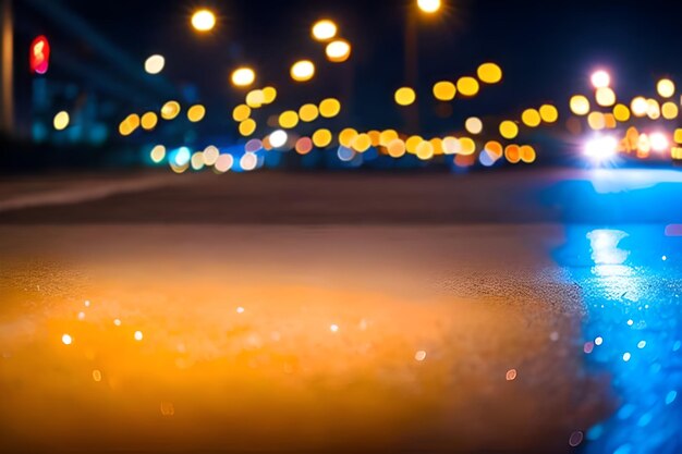 Blur or bokeh abstract lot of lighting at night city landscape background out of focus dreamy in the middle of the street at the road surface busy night life