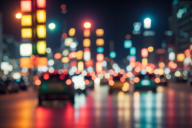 Blur bokeh of traffic light on the city