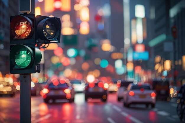 Blur bokeh of traffic light on the city