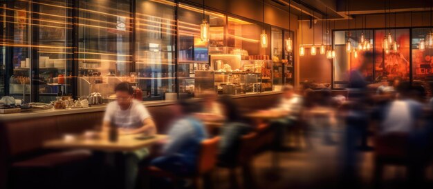 Photo blur of busyness in the cafe room at night