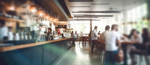 Blur coffee shop or cafe restaurant with abstract bokeh light image background Generative AI