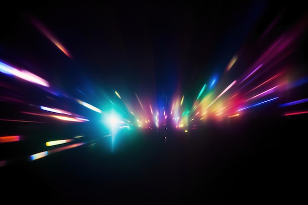 blur colorful warm rainbow light on black background
