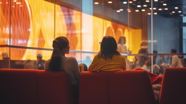 Blur of Defocus Background People Waiting in Movie or Cinema Complex Lounge Generative AI