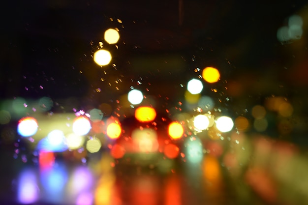 blur from the lights of cars on the road at night