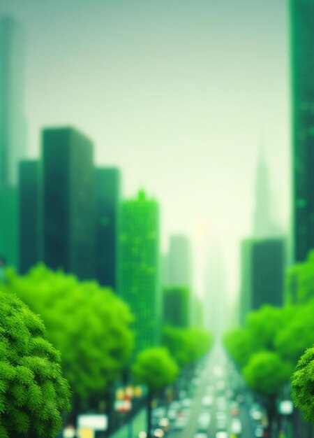 背景の緑色の都市をぼかす