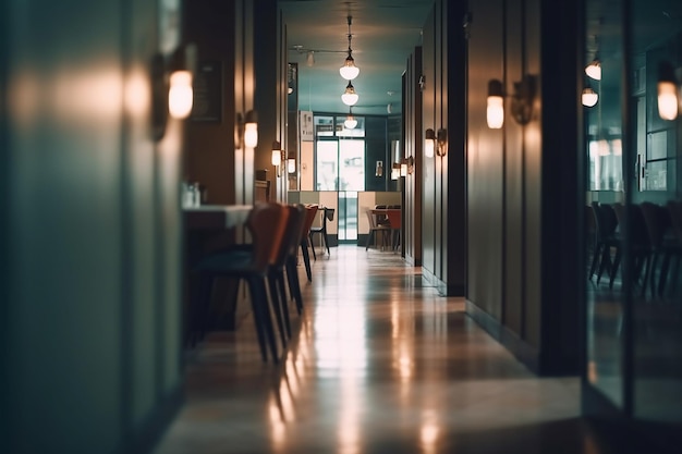 Blur Image Background of Corridor in Cafe Image Generative AI