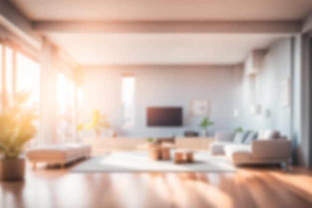 Photo blur image of living room with furniture at home with sunlight blur interior background concept