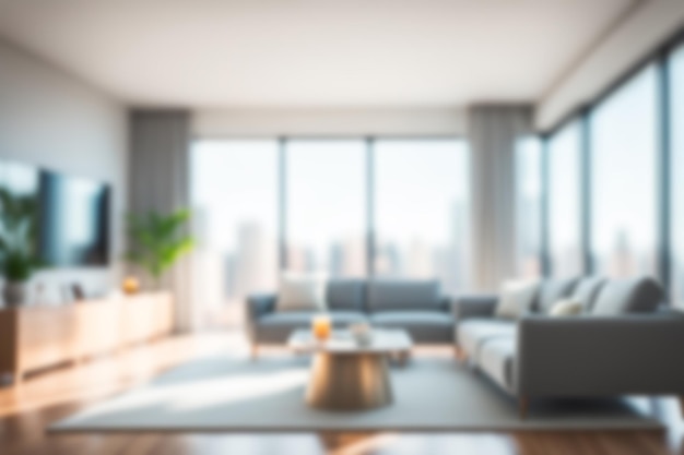 Photo blur image of living room with furniture at home with sunlight blur interior background concept