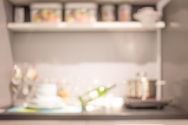 Photo blur image of modern kitchen room interior kitchen room