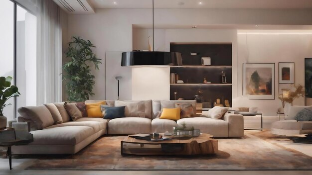 Blur image of modern living room interior for background