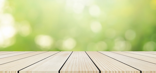 blur nature background with wood table top